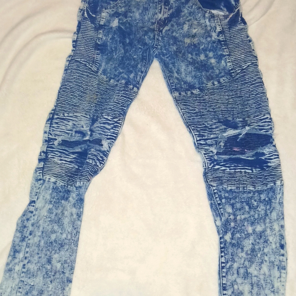Mens Acid Wash Biker Jeans
